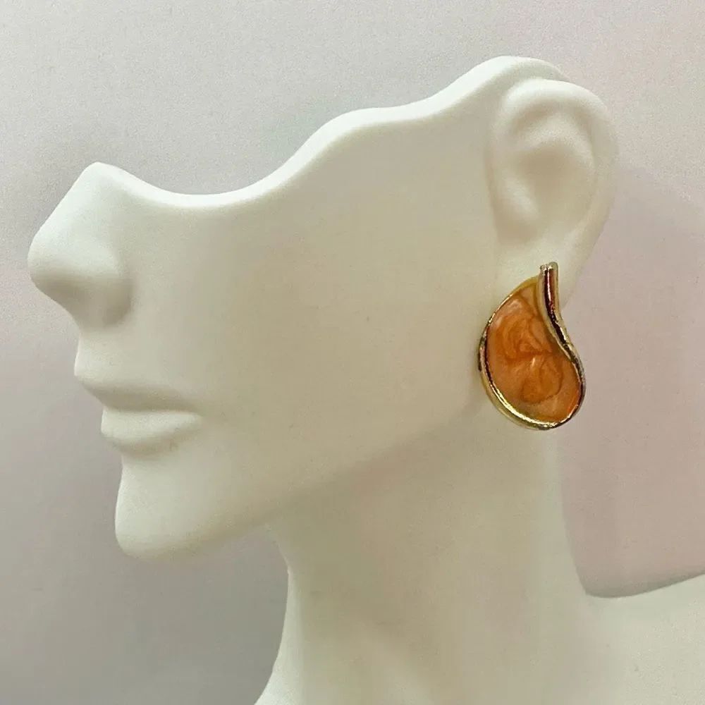 Orange and gold tone post earrings